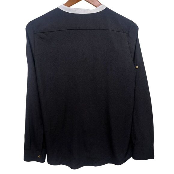 Black Collar Exposed with Roll up Sleeve Blouse Size M - Picture 3 of 15